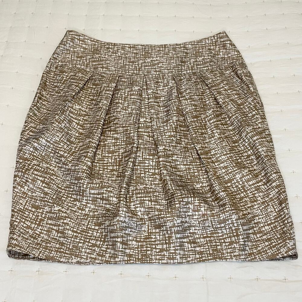 Banana Republic Y2K Silk Skirt Women's 12Tan Cream Pockets Lined
